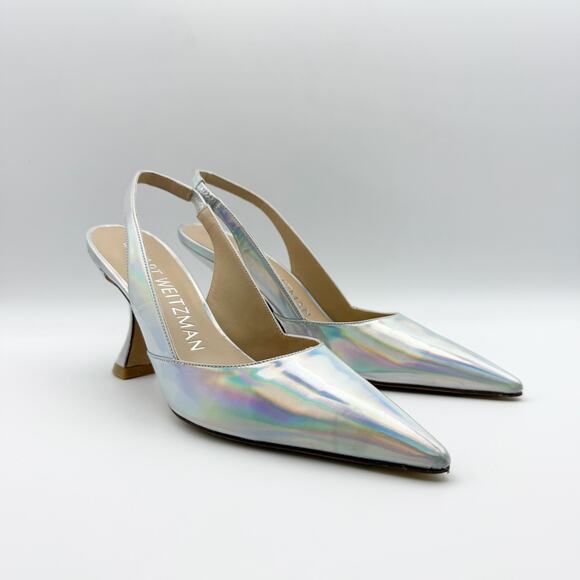 Stuart Weitzman Womens Xcurve 85 Slingback Heels US 6.5 Silver Sling Back NWOB - Picture 5 of 12